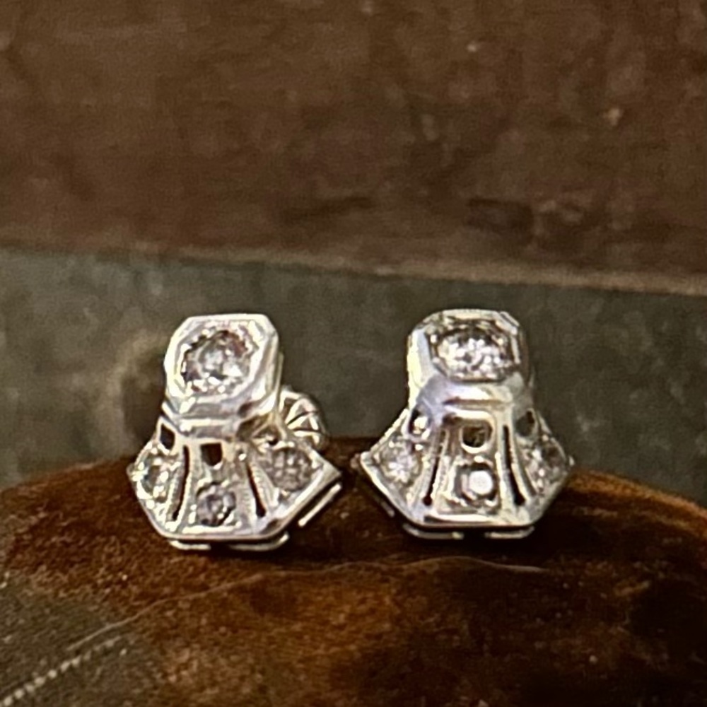 Antique 14k Old Cut Diamond Studs - Picture 3 of 8